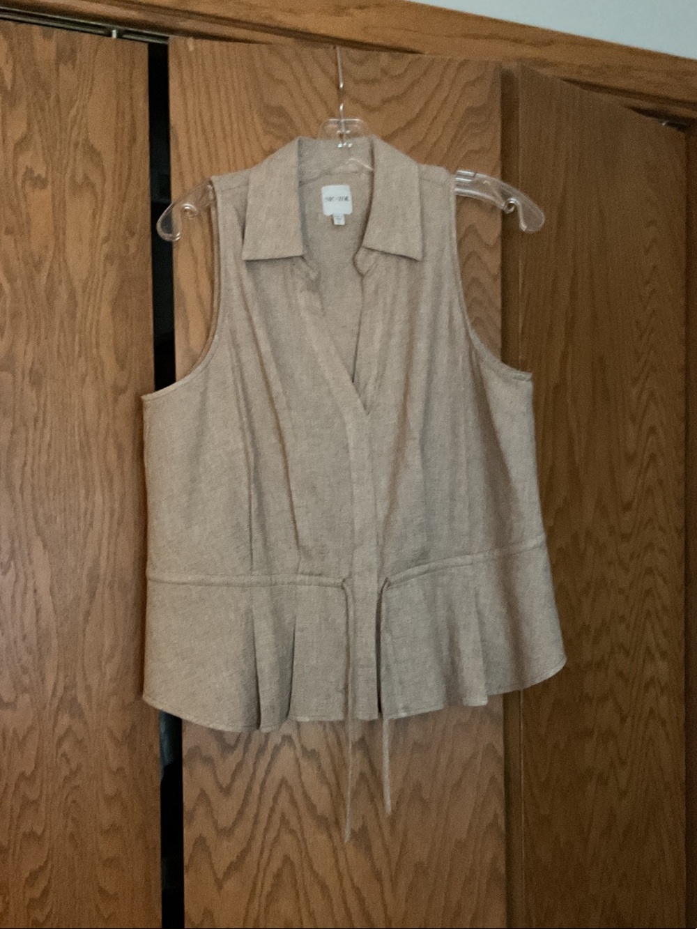 NIC+ZOE Sleeveless V-Neck Peplum Top in Beige